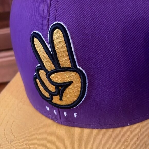 Neff Hardwood Peace Sign Purple and Gold SnapBack Cap Hat - Picture 3 of 9